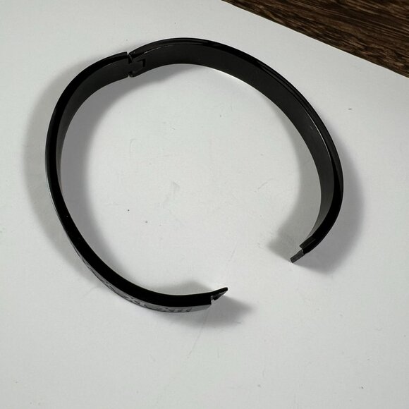 Black Roman Numeral Stainless Steel Bracelet - Unisex Hinged Bangle - Picture 3 of 3